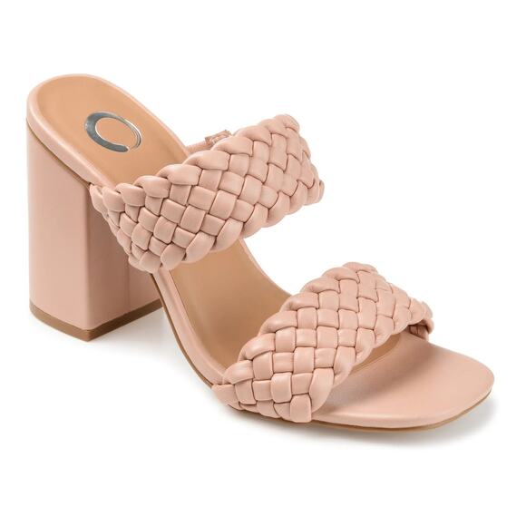 Journee Collection Wmn Melissa Block Heel Braided Slide Sandals Sz 7W Blush Pink - Picture 1 of 6